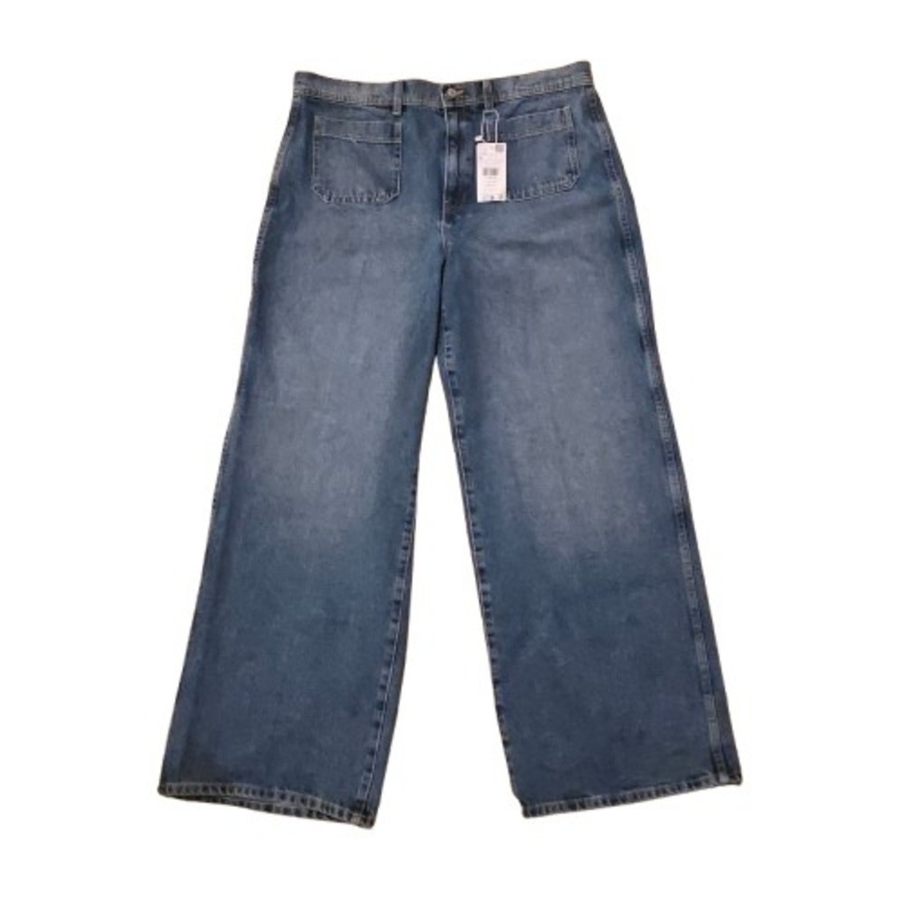 Mango MNG Jeans Size 14 Wide Leg Baggy High Rise 100% Cotton Blue Denim